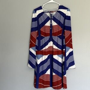 A‎ Pea In The Pod Maternity Blue Red  White Boho Sheath Pregnancy Dress Medium